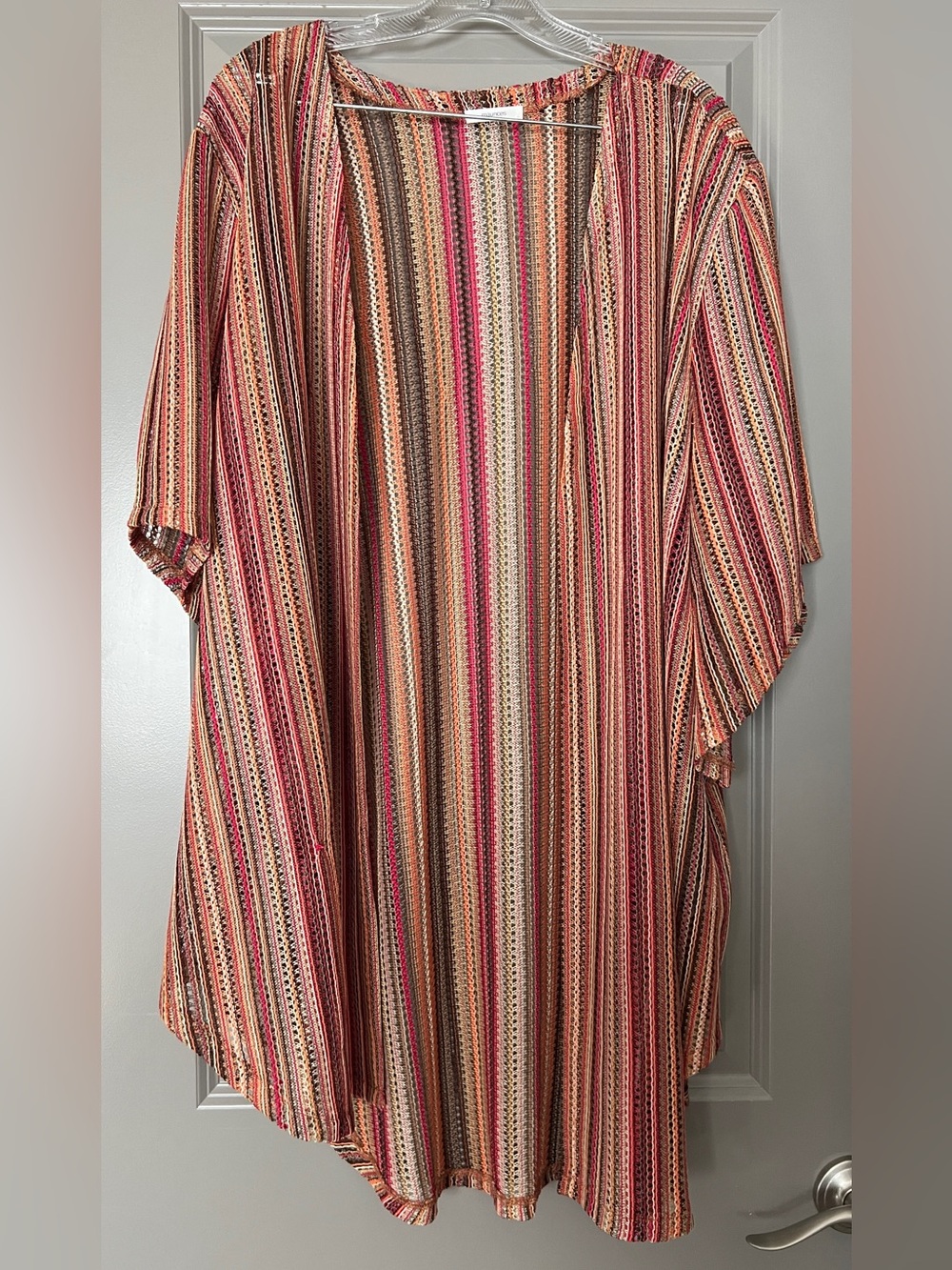 Kimono Cover-Up w/ Pink, Coral, & Tan Stripes— XL